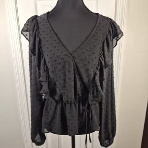 So Black Swiss Dot Sheer Ruffle Peplum Top Size L Coquette Gothcore Style